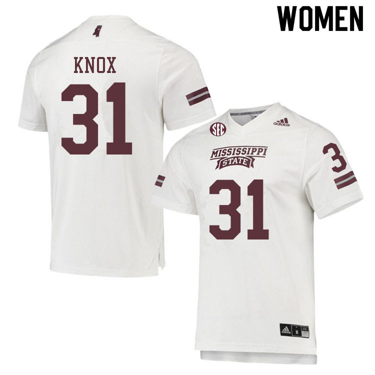 Women #31 Teddy Knox Mississippi State Bulldogs College Football Jerseys Sale-White